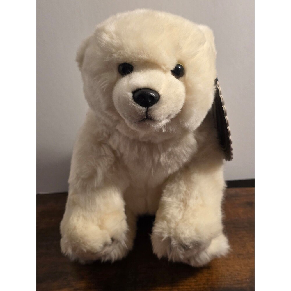 FAO Schwarz Tag Button White Polar Bear Plush Stuffed Animal